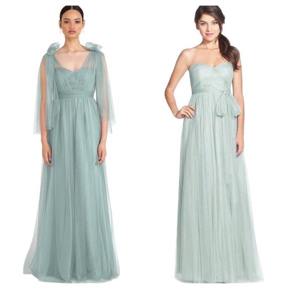 JENNY YOO Blue Dress Annabelle Bridesmaid Maxi Tulle Convertible Blue Green 2 - Picture 1 of 15